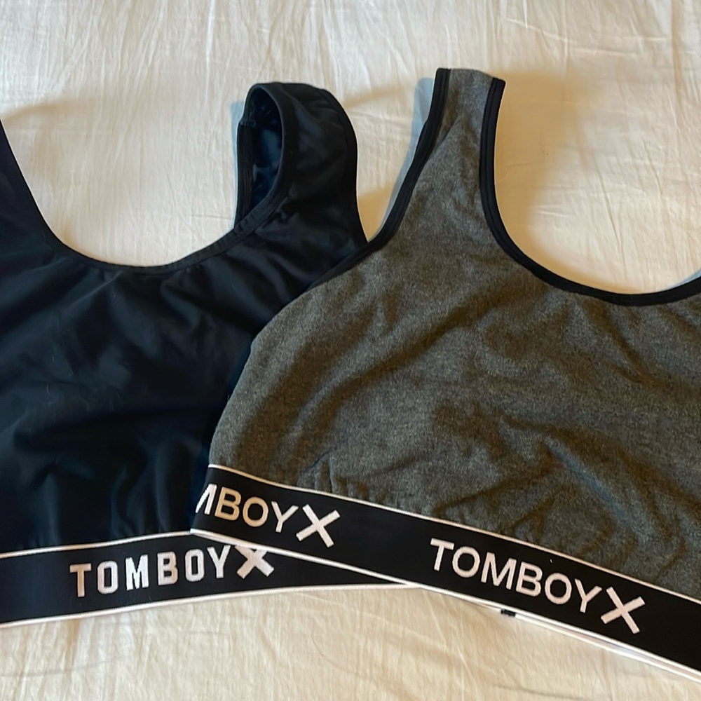 Pair of TomboyX sports bras, XL. 1 all black, 1 charcoal gray/black. Like new.